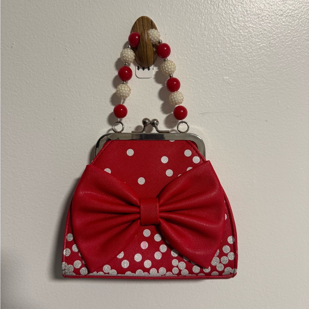 Disney Minnie Mouse Red Polka Dot Kiss Lock Purse Mini Handbag Cute Reto Style - Picture 2 of 7